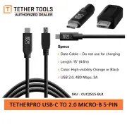 Tether Cables and Acc Tether Tools USB C to 2.0 Micro B 5 Pin Black (4.6m) CUC2515-BLK