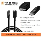 Tether Cables and Acc Tether Tools USB C to 3.0 Micro B Black (4.6m) CUC3315-BLK