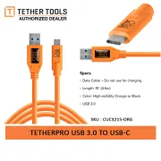 Tether Cables and Acc Tether Tools USB 3.0 to USB C - TetherPro Cable CUC3215-ORG