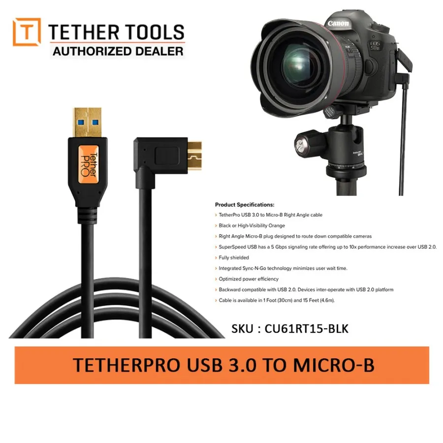 Tether Tools USB to Micro B Right Angle Black CU61RT15-BLK  Tether Cables and Acc Tas Kamera Indonesia